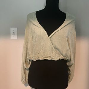 Green Long Sleeve, V-Neck Crop Top.